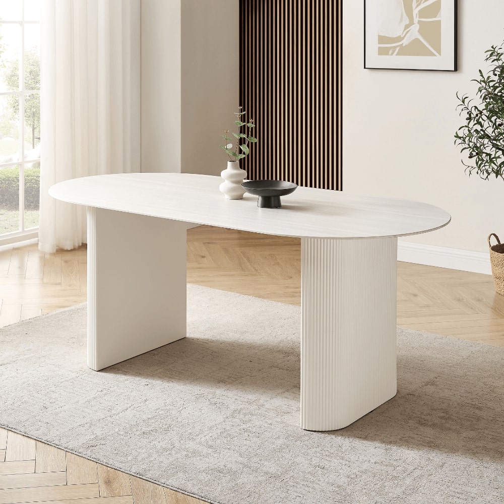 Sofia White Ceramic Dining Set With 6 Camilla Cream Chairs